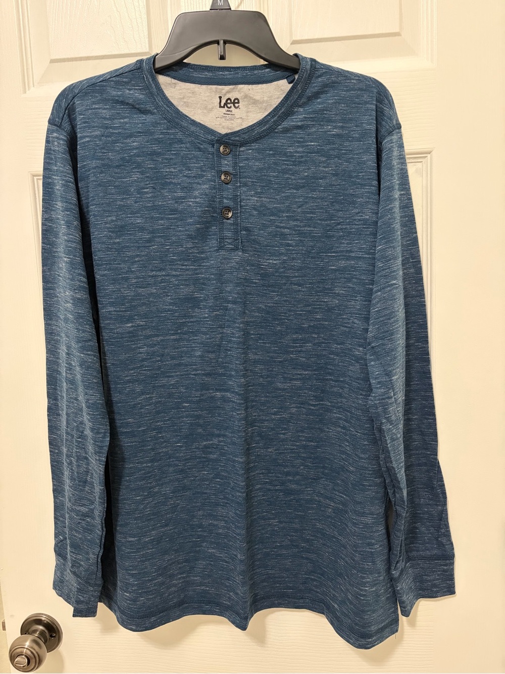 Lee Men's Heathered Navy Blue Henley Long Sleeve Shirt